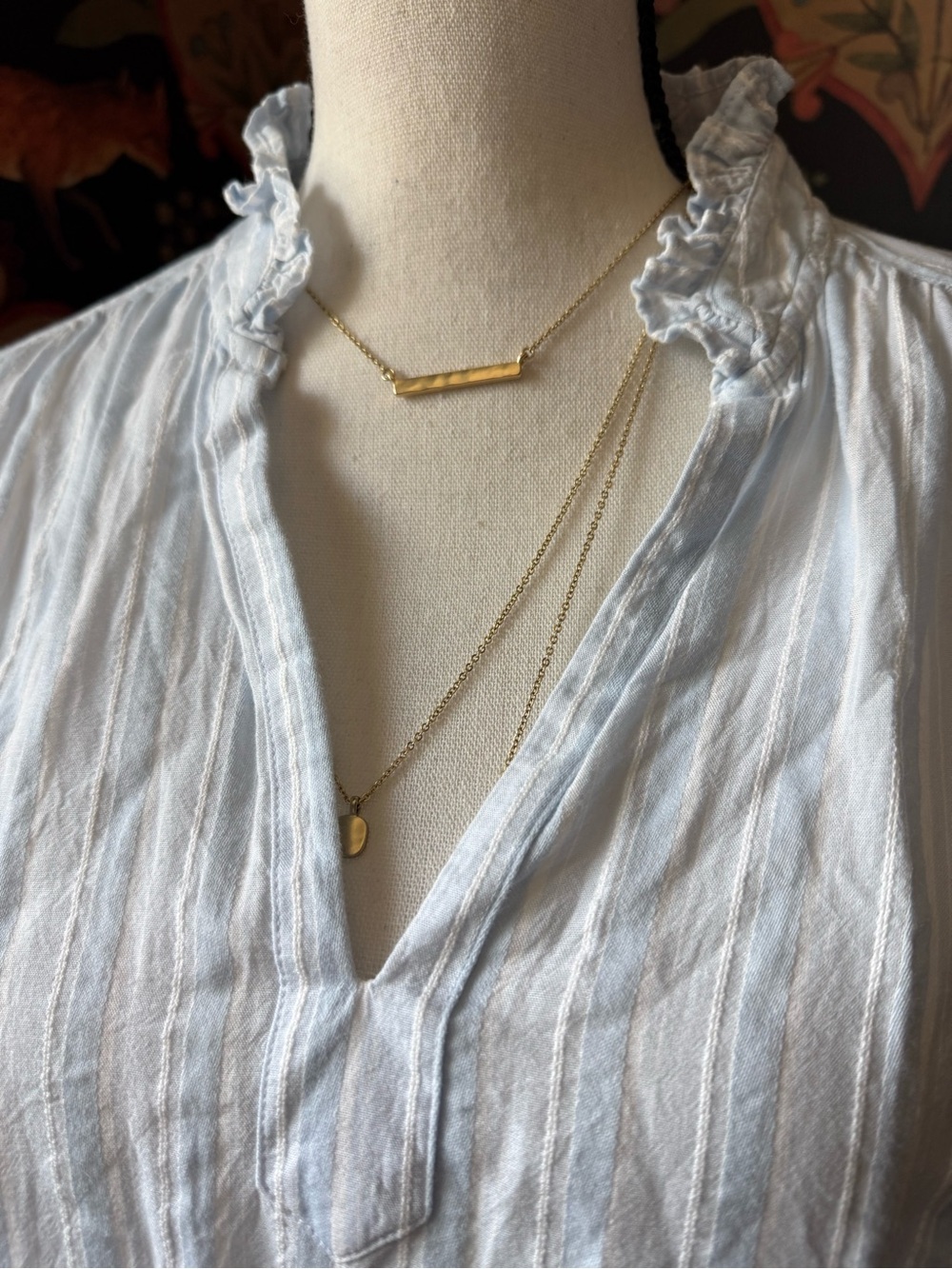 Madewell Ruffled Popover 100% Cotton Blue Stripe Blouse Shirt Size M - Picture 3 of 8